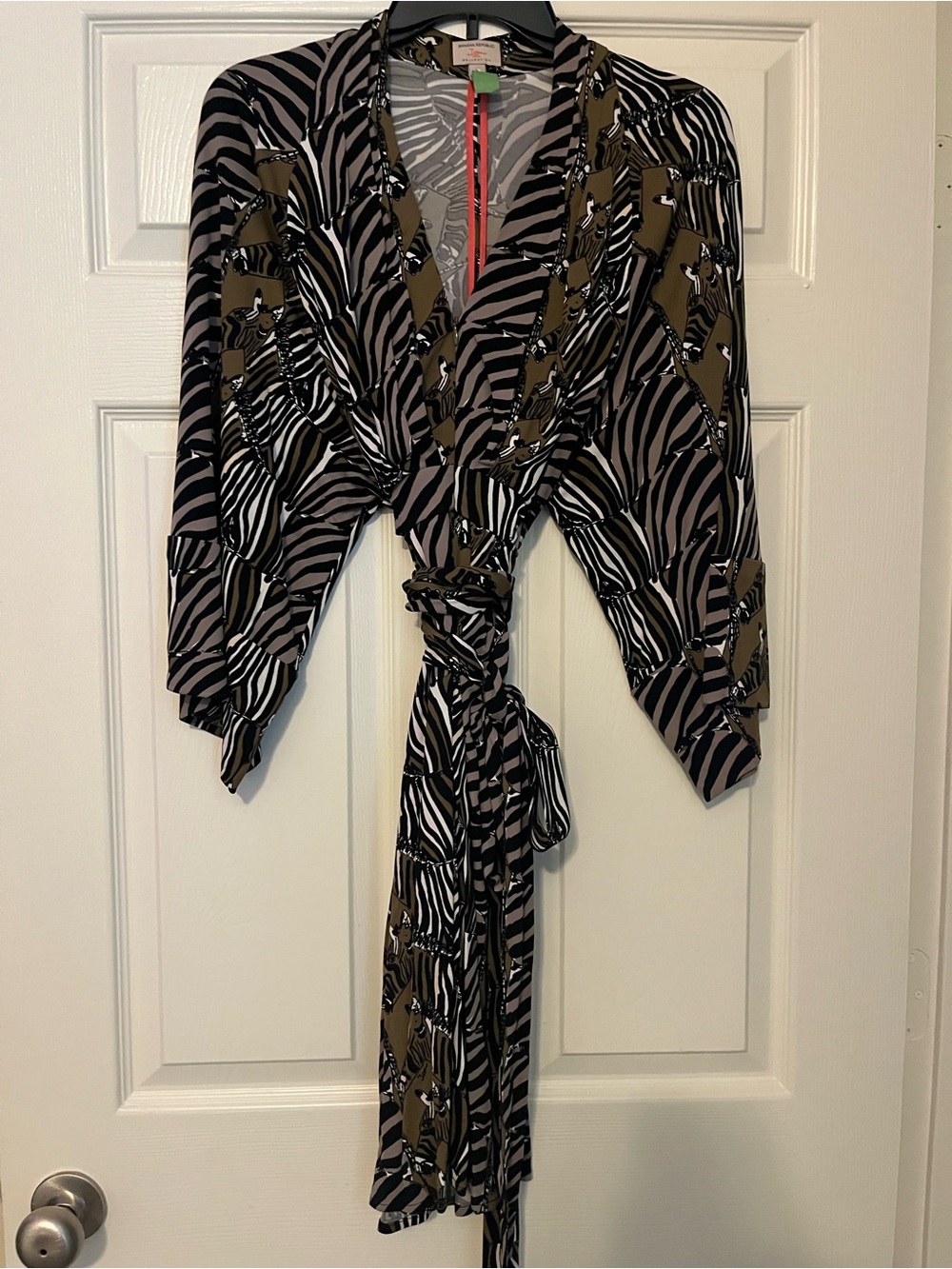 Banana Republic Zebra-Print Blouse in Black, White & Olive